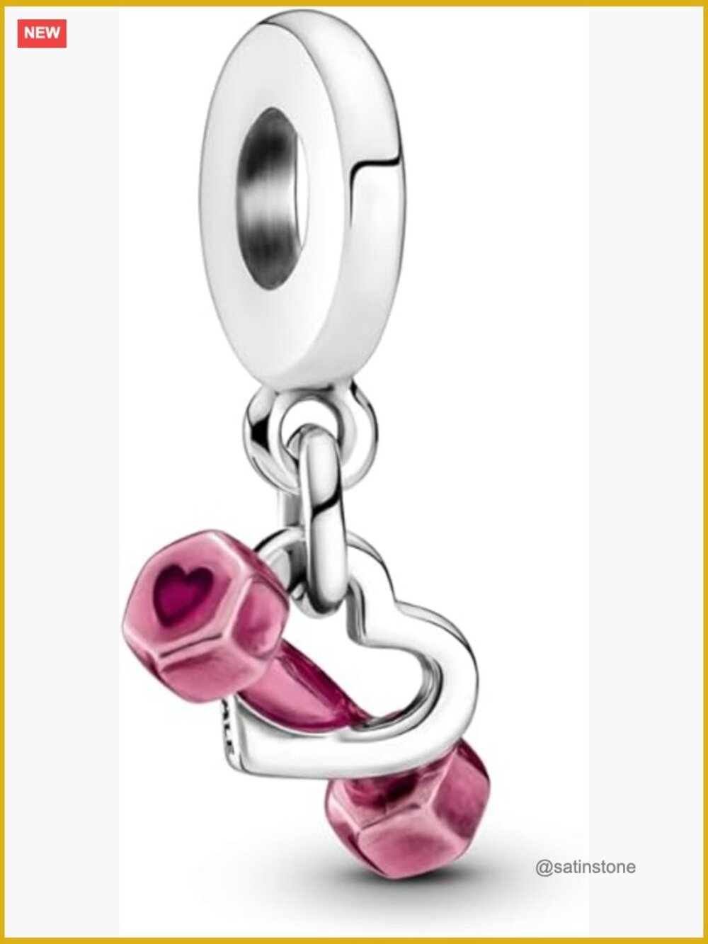 Sterling Silver & Enamel Dumbbell & Heart Dangle Charm
